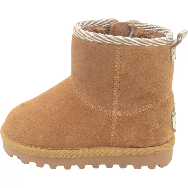 imageBEARPAW Toddler Suede Winter Bootie with FauxFur Lining Suede Shoes for Indoor and Outdoor Babies Soft Suede Ankle Boots with Hard Bottom SolesChestnut With Woven Collar