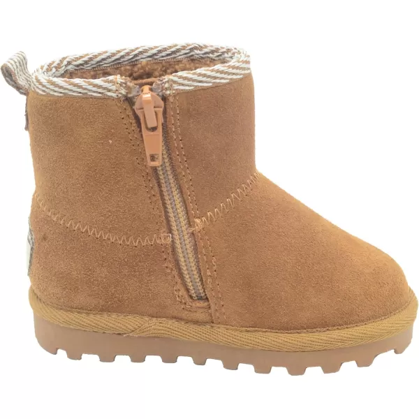 imageBEARPAW Toddler Suede Winter Bootie with FauxFur Lining Suede Shoes for Indoor and Outdoor Babies Soft Suede Ankle Boots with Hard Bottom SolesChestnut With Woven Collar