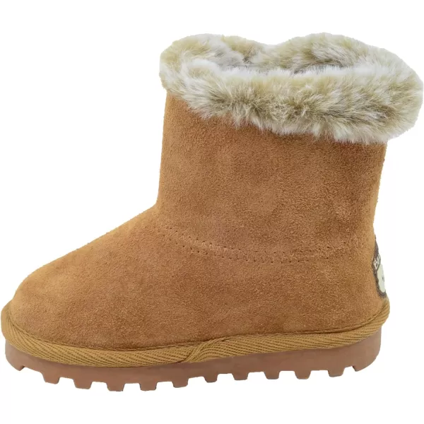 imageBEARPAW Toddler Suede Winter Bootie with FauxFur Lining Suede Shoes for Indoor and Outdoor Babies Soft Suede Ankle Boots with Hard Bottom SolesChestnut