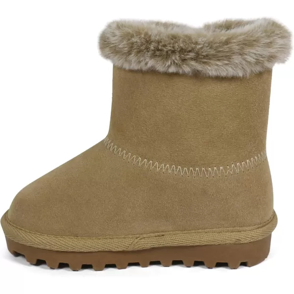 imageBEARPAW Toddler Suede Winter Bootie with FauxFur Lining Suede Shoes for Indoor and Outdoor Babies Soft Suede Ankle Boots with Hard Bottom SolesTan