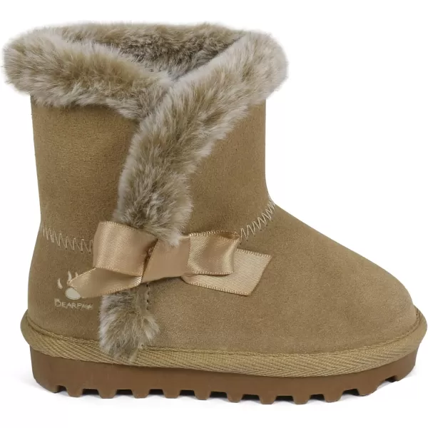 imageBEARPAW Toddler Suede Winter Bootie with FauxFur Lining Suede Shoes for Indoor and Outdoor Babies Soft Suede Ankle Boots with Hard Bottom SolesTan