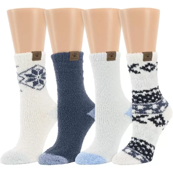 imageBEARPAW 4 Pair Pack Cozy Super Soft Lounge Socks Multi Pattern Crew SocksBlue Nights