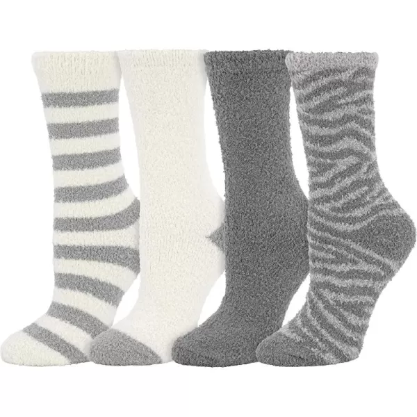 imageBEARPAW 4 Pair Pack Cozy Super Soft Lounge Socks Multi Pattern Crew SocksGrey