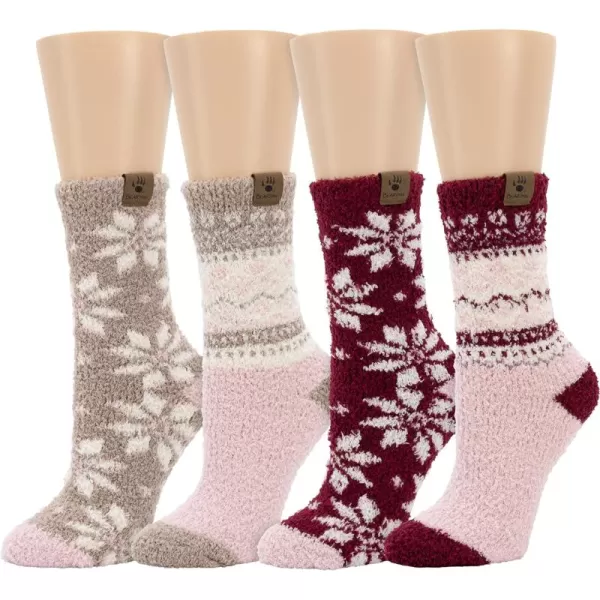 imageBEARPAW 4 Pair Pack Cozy Super Soft Lounge Socks Multi Pattern Crew SocksPink