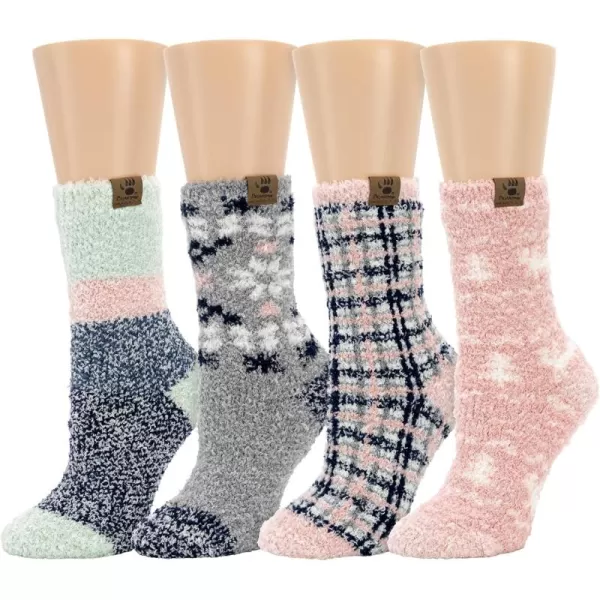 imageBEARPAW 4 Pair Pack Cozy Super Soft Lounge Socks Multi Pattern Crew SocksPink Multi