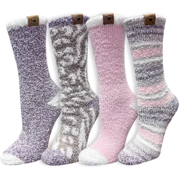 imageBEARPAW 4 Pair Pack Cozy Super Soft Lounge Socks Multi Pattern Crew SocksPink Stripe