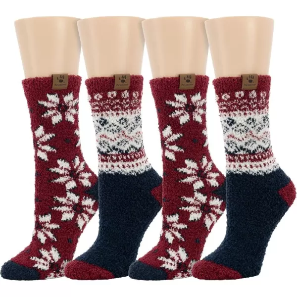 imageBEARPAW 4 Pair Pack Cozy Super Soft Lounge Socks Multi Pattern Crew SocksRed