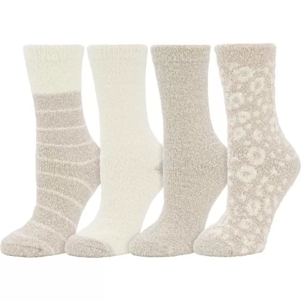 imageBEARPAW 4 Pair Pack Cozy Super Soft Lounge Socks Multi Pattern Crew SocksTan