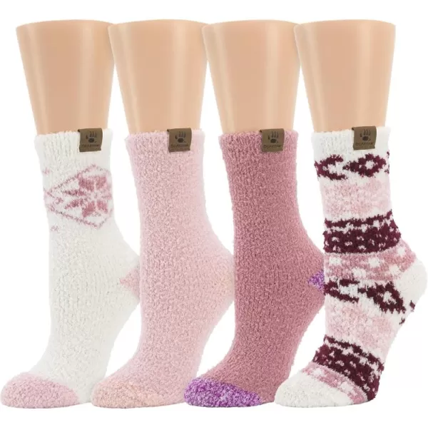 imageBEARPAW 4 Pair Pack Cozy Super Soft Lounge Socks Multi Pattern Crew SocksZinfandel