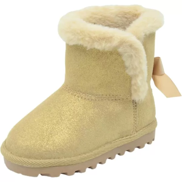 imageBEARPAW Toddler Suede Winter Bootie with FauxFur Lining Suede Shoes for Indoor and Outdoor Babies Soft Suede Ankle Boots with Hard Bottom SolesChampagne Glitter