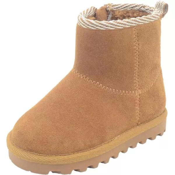 imageBEARPAW Toddler Suede Winter Bootie with FauxFur Lining Suede Shoes for Indoor and Outdoor Babies Soft Suede Ankle Boots with Hard Bottom SolesChestnut With Woven Collar