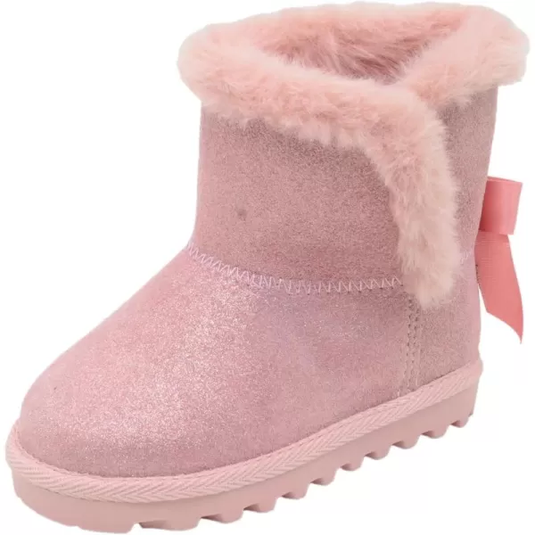 imageBEARPAW Toddler Suede Winter Bootie with FauxFur Lining Suede Shoes for Indoor and Outdoor Babies Soft Suede Ankle Boots with Hard Bottom SolesRose Gold Glitter