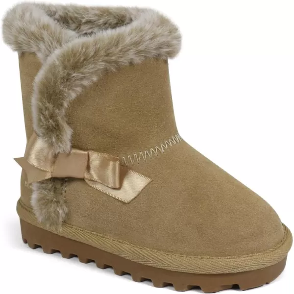 imageBEARPAW Toddler Suede Winter Bootie with FauxFur Lining Suede Shoes for Indoor and Outdoor Babies Soft Suede Ankle Boots with Hard Bottom SolesTan