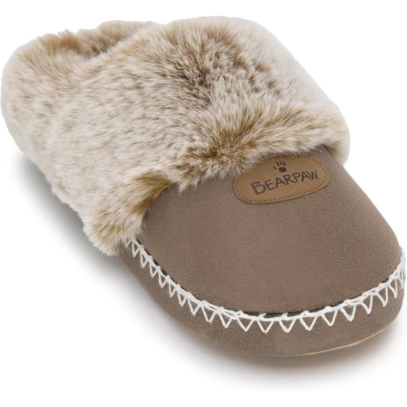 imageBEARPAW Womens Indoor Microsuede Faux Fur Lined Soft Sole Slipper With Skid Resistant BottomHickory