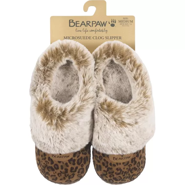 imageBEARPAW Womens Indoor Microsuede Faux Fur Lined Soft Sole Slipper With Skid Resistant BottomNatural Leopard