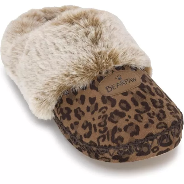 imageBEARPAW Womens Indoor Microsuede Faux Fur Lined Soft Sole Slipper With Skid Resistant BottomNatural Leopard