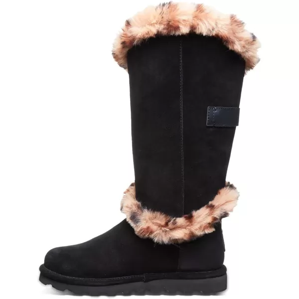 imageBEARPAW Womens Sheilah Tall Multiple Colors  Womens Boot Classic Suede  Womens Slip On Boot  Comfortable Winter BootBlackLeopard Fur