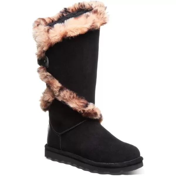 imageBEARPAW Womens Sheilah Tall Multiple Colors  Womens Boot Classic Suede  Womens Slip On Boot  Comfortable Winter BootBlackLeopard Fur