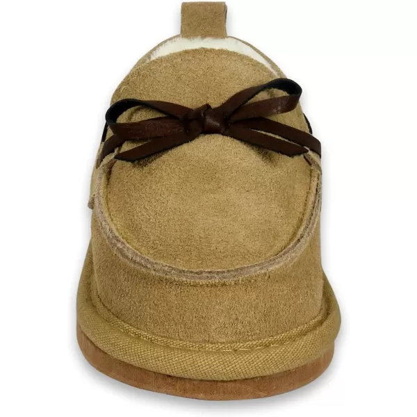 imageBEARPAW Baby Suede Slippers with Faux Fur Lining Comfortable Suede Slip On for Indoor and OutdoorChestnut Austin