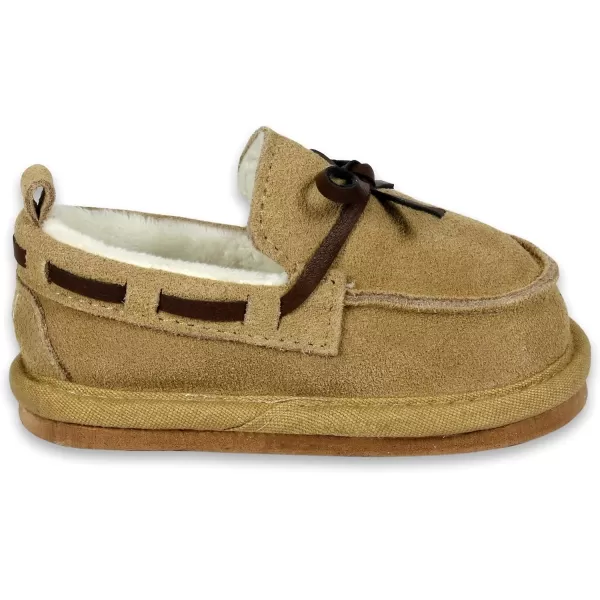 imageBEARPAW Baby Suede Slippers with Faux Fur Lining Comfortable Suede Slip On for Indoor and OutdoorChestnut Austin