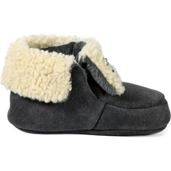 imageBEARPAW Baby Suede Slippers with Faux Fur Lining Comfortable Suede Slip On for Indoor and OutdoorGray Justin