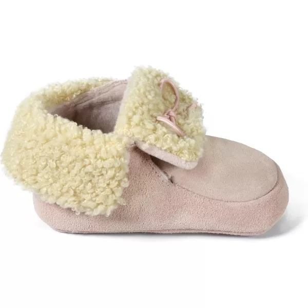 imageBEARPAW Baby Suede Slippers with Faux Fur Lining Comfortable Suede Slip On for Indoor and OutdoorLight Pink Justin