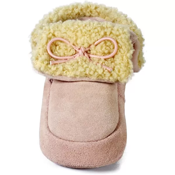 imageBEARPAW Baby Suede Slippers with Faux Fur Lining Comfortable Suede Slip On for Indoor and OutdoorLight Pink Justin