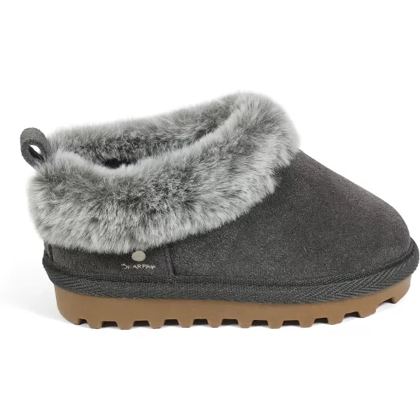 imageBEARPAW Unisex Faux Fur Lined Suede Infant Shoes  Hard Bottom Baby Shoes for Boys and Girls  Leather Walker SlippersGrey
