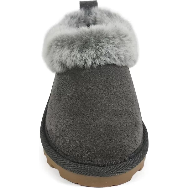 imageBEARPAW Unisex Faux Fur Lined Suede Infant Shoes  Hard Bottom Baby Shoes for Boys and Girls  Leather Walker SlippersGrey