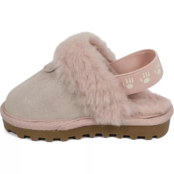 imageBEARPAW Unisex Faux Fur Lined Suede Infant Shoes  Hard Bottom Baby Shoes for Boys and Girls  Leather Walker SlippersLight Pink Glitter