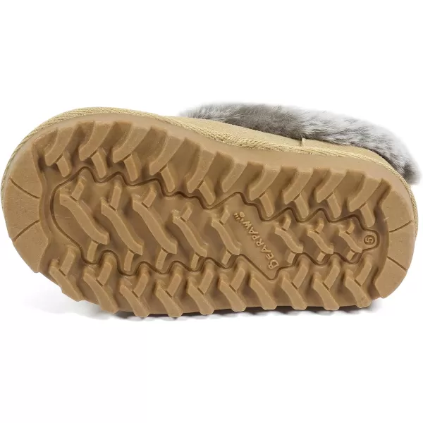 imageBEARPAW Unisex Faux Fur Lined Suede Infant Shoes  Hard Bottom Baby Shoes for Boys and Girls  Leather Walker SlippersTan