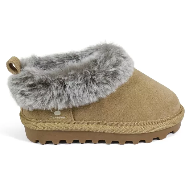 imageBEARPAW Unisex Faux Fur Lined Suede Infant Shoes  Hard Bottom Baby Shoes for Boys and Girls  Leather Walker SlippersTan