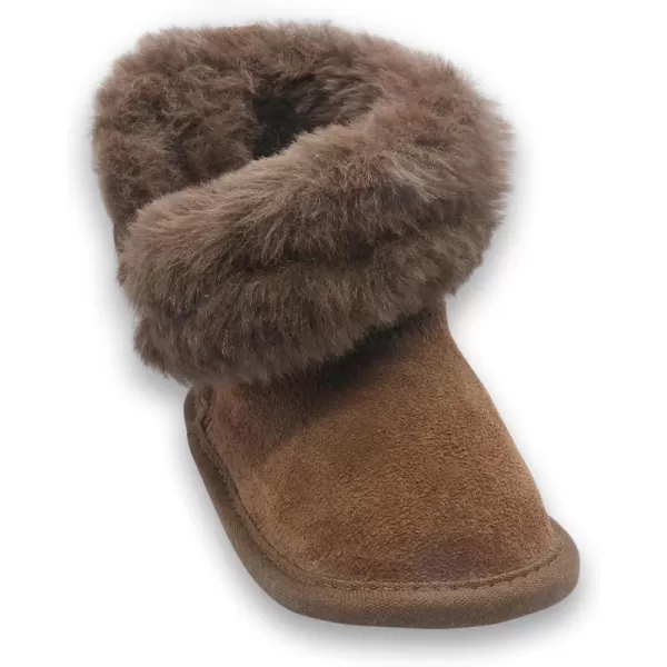 imageBEARPAW Baby Jennifer Fur Lined Leather Boots Babys Comfy Shoes for Cold Weather Babies Soft Suede Boots with Soft Bottom SolesBrown