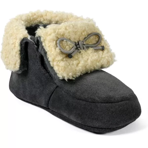 imageBEARPAW Baby Suede Slippers with Faux Fur Lining Comfortable Suede Slip On for Indoor and OutdoorGray Justin