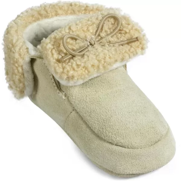 imageBEARPAW Baby Suede Slippers with Faux Fur Lining Comfortable Suede Slip On for Indoor and OutdoorIvory Justin