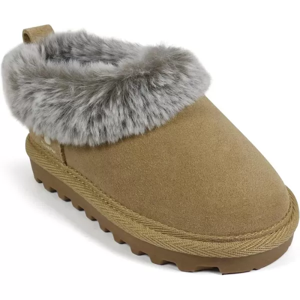imageBEARPAW Unisex Faux Fur Lined Suede Infant Shoes  Hard Bottom Baby Shoes for Boys and Girls  Leather Walker SlippersTan