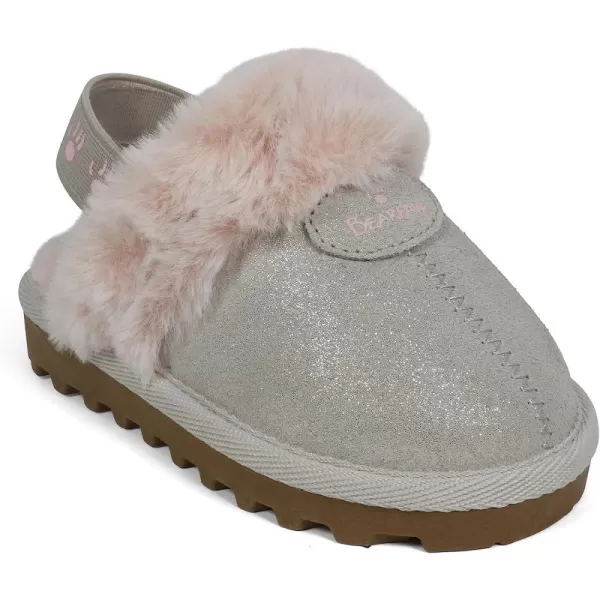 imageBEARPAW Unisex Faux Fur Lined Suede Infant Shoes  Hard Bottom Baby Shoes for Boys and Girls  Leather Walker SlippersWhite Glitter