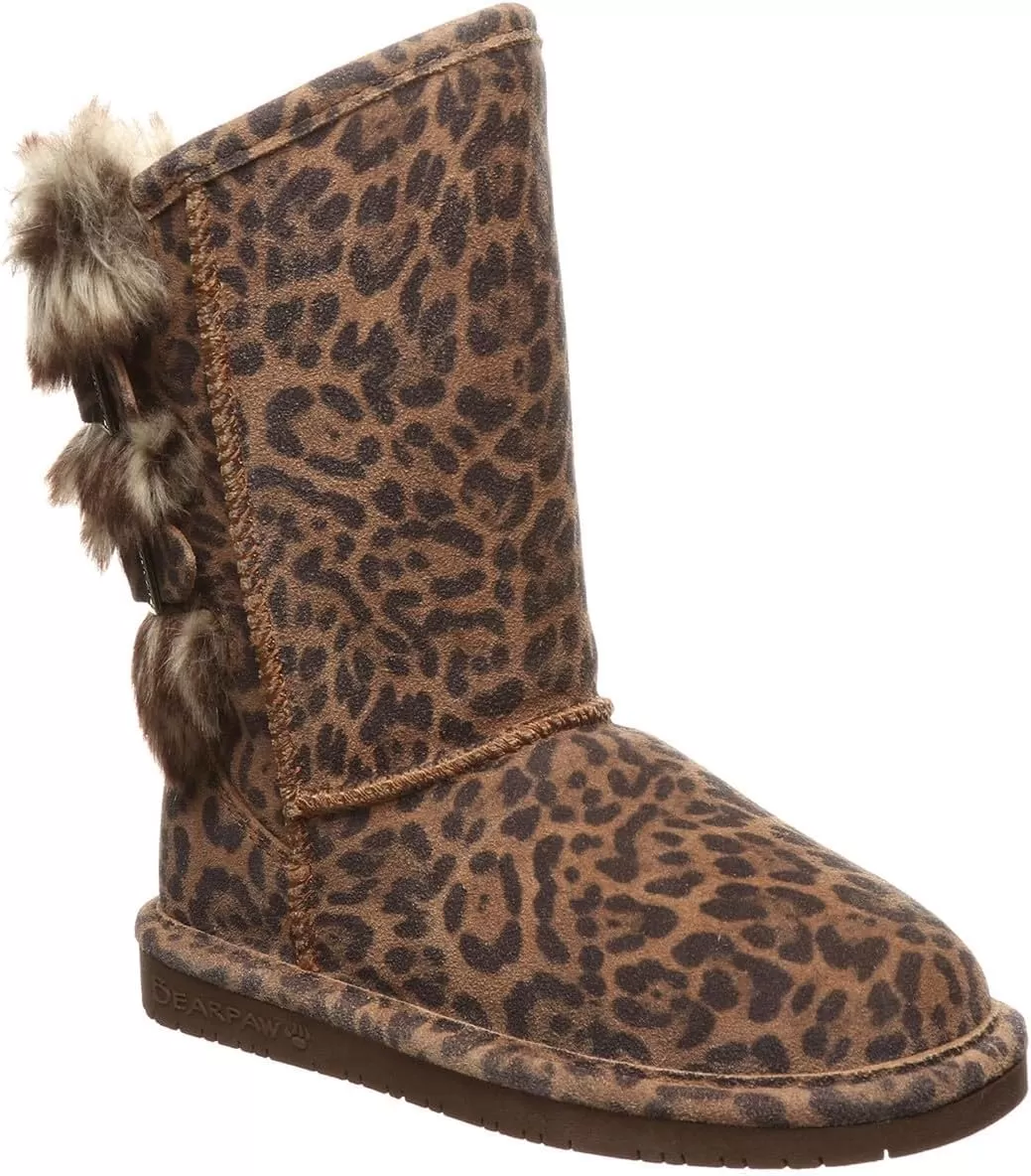 imageBEARPAW Youth Boshie Multiple Colors  Youths Boot Classic Suede  Kids Slip On Boot  Comfortable Winter BootLeopard