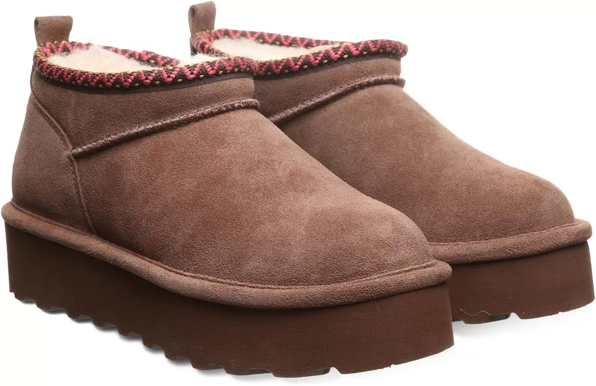 imageBEARPAW Womens Retro Super Shorty Deco  Womens Ankle Boot  Womens Slip On Boot  Comfortable Winter Boot  Multiple Colors ampamp SizesCocoa