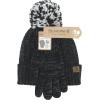 imageBEARPAW Womens 2 Piece Cold Weather Set Soft and Cozy Knit Pom Hat With Oversize Pom Matching Mitten or Touchscreen GlovesBlack