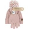imageBEARPAW Womens 2 Piece Cold Weather Set Soft and Cozy Knit Pom Hat With Oversize Pom Matching Mitten or Touchscreen GlovesPink