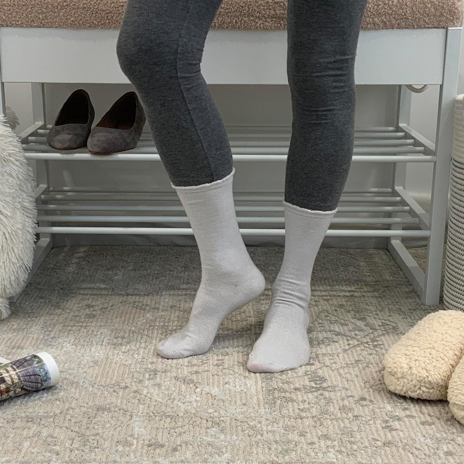 imageBEARPAW Womens 5 Pair Pack Super Soft Modern Multicolor Assorted Easy Care Solid Crew Socks With Scallop Edge Neutral ColorsEgret