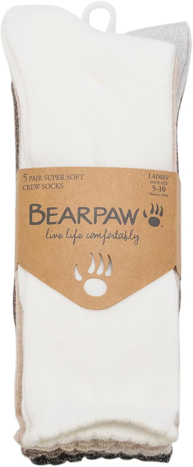 imageBEARPAW Womens 5 Pair Pack Super Soft Modern Multicolor Assorted Easy Care Solid Crew Socks With Scallop Edge Neutral ColorsEgret