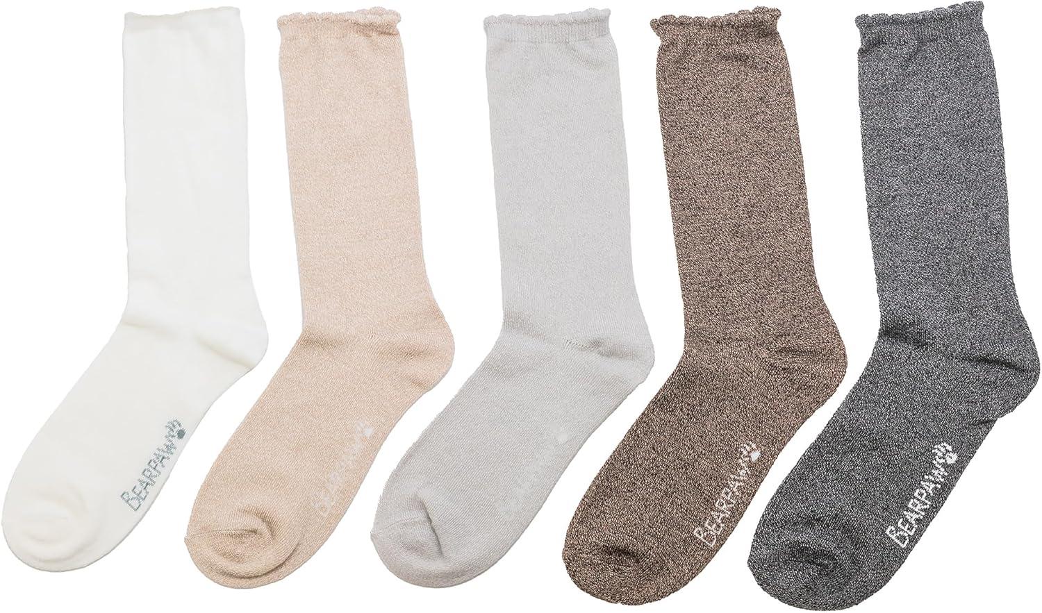 imageBEARPAW Womens 5 Pair Pack Super Soft Modern Multicolor Assorted Easy Care Solid Crew Socks With Scallop Edge Neutral ColorsEgret
