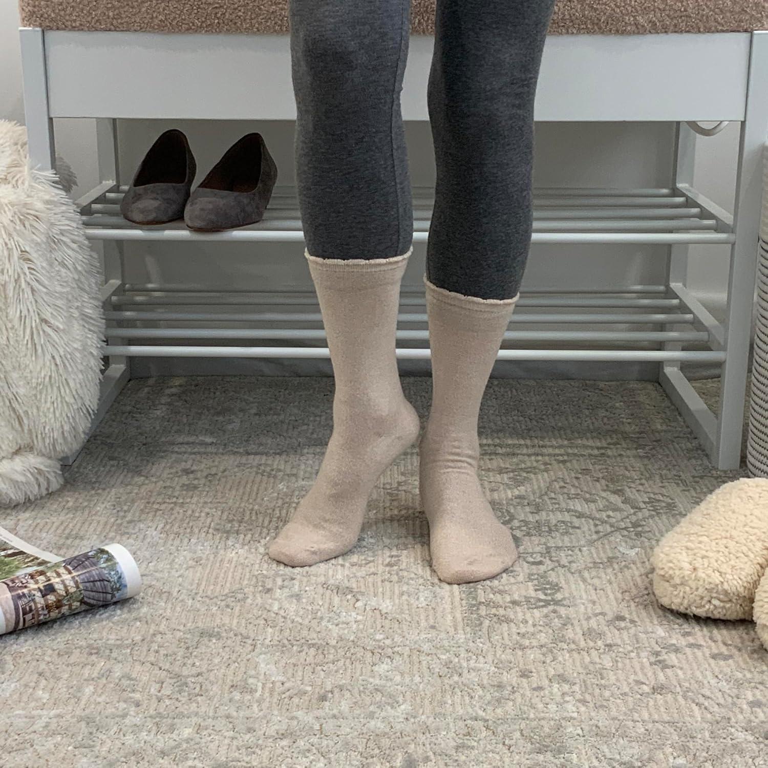 imageBEARPAW Womens 5 Pair Pack Super Soft Modern Multicolor Assorted Easy Care Solid Crew Socks With Scallop Edge Neutral ColorsEgret