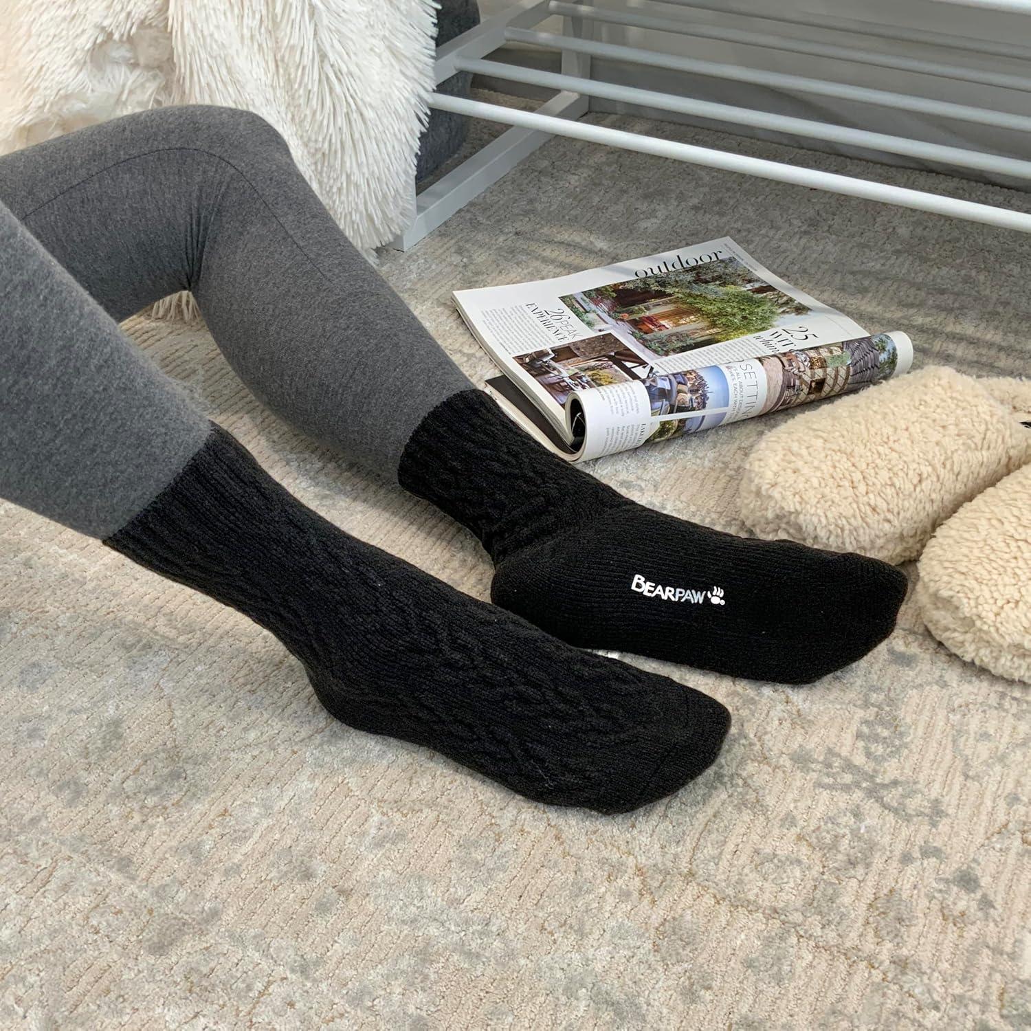 imageBEARPAW Womens 3 Pair Pack Super Soft Modern Multicolor Assorted Easy Care Solid Large Cable Neutral Colors Ankle Boot SocksBlack