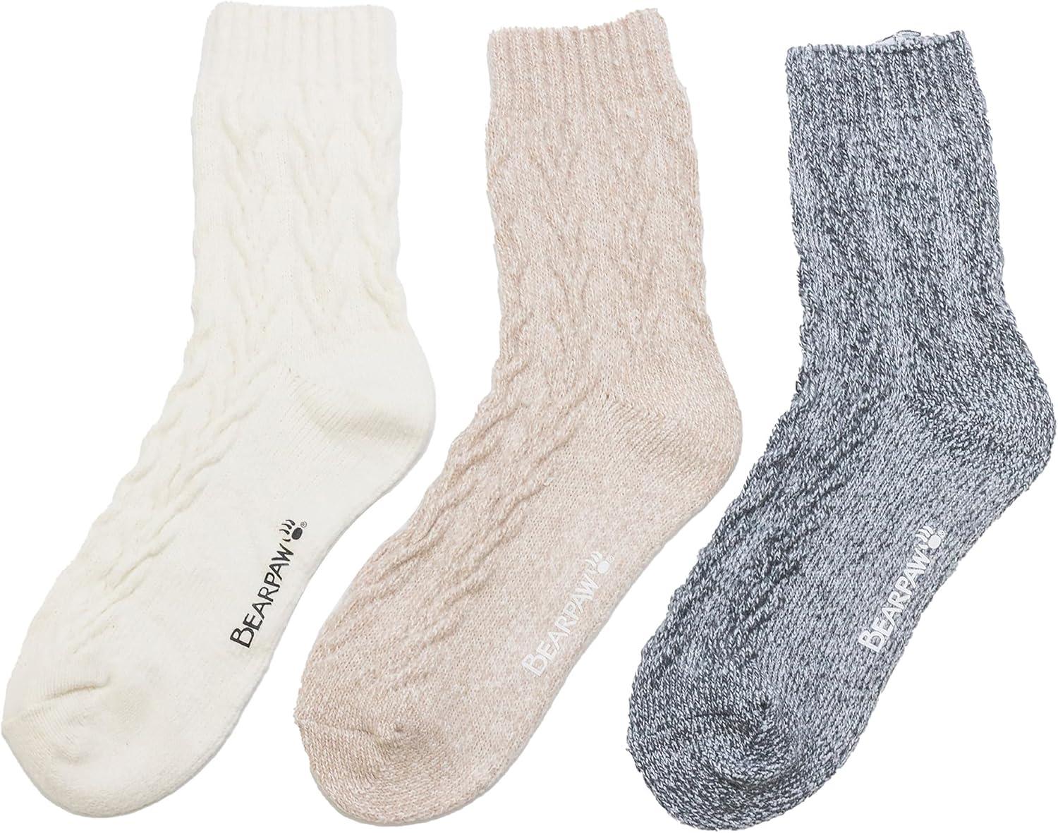 imageBEARPAW Womens 3 Pair Pack Super Soft Modern Multicolor Assorted Easy Care Solid Large Cable Neutral Colors Ankle Boot SocksEgret