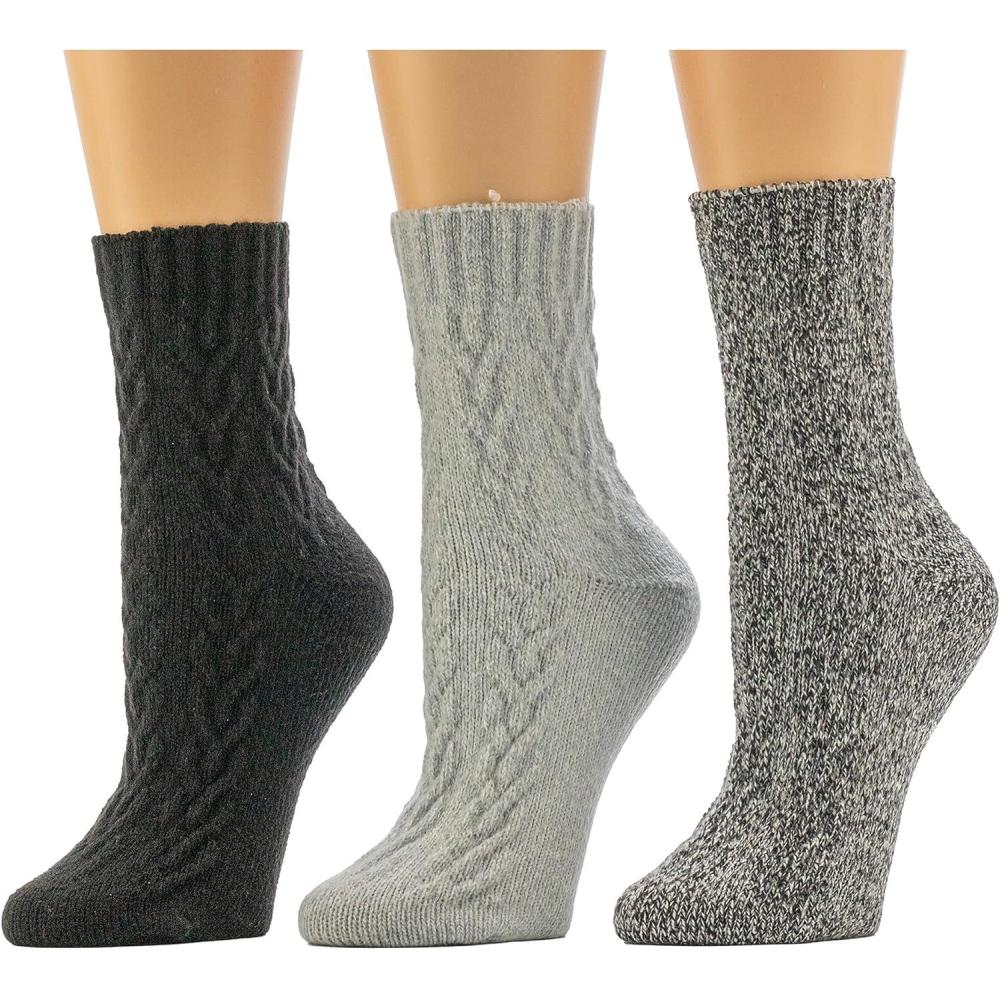 imageBEARPAW Womens 3 Pair Pack Super Soft Modern Multicolor Assorted Easy Care Solid Large Cable Neutral Colors Ankle Boot SocksBlack