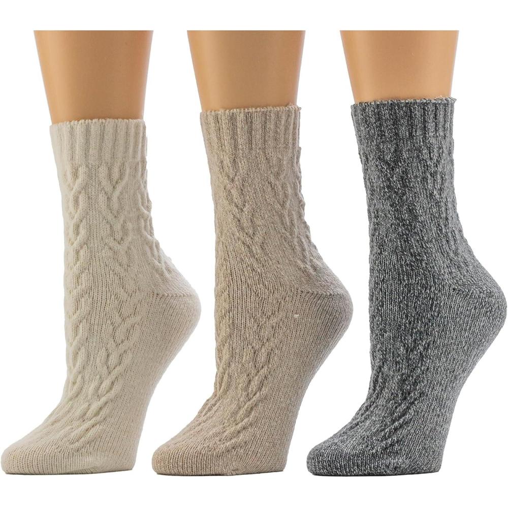 imageBEARPAW Womens 3 Pair Pack Super Soft Modern Multicolor Assorted Easy Care Solid Large Cable Neutral Colors Ankle Boot SocksEgret