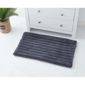 imageBEARPAW  Bath Rug Soft Faux Rabbit Runner with NonSlip Backing Ribbed Design Striped Bathroom Decor Faux Fur Steel Grey 22quot x 60quotSteel Grey